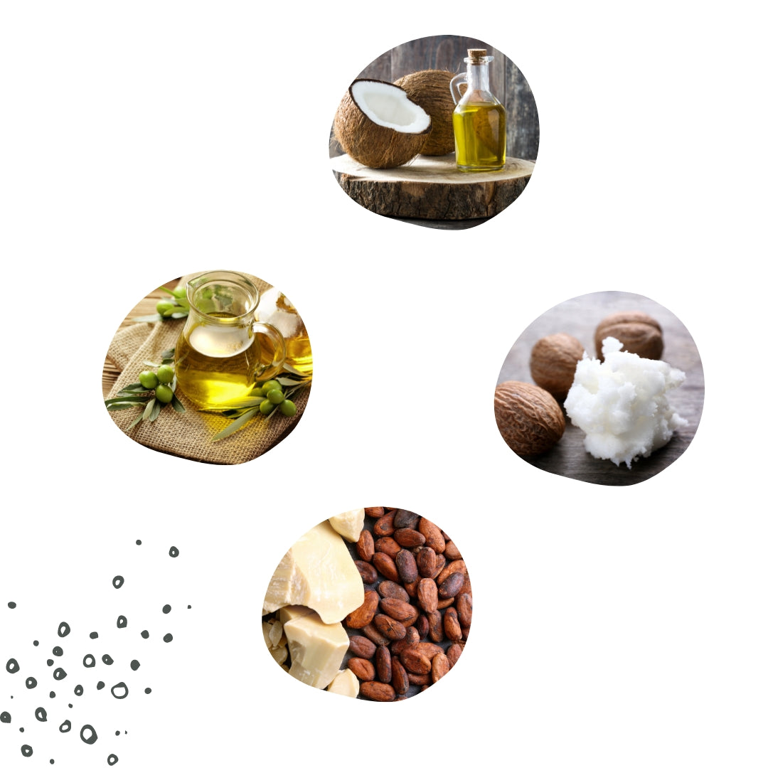 Cacao Oil, Coconut Oil, Extra Virgin Olive Oil, Shea Butter